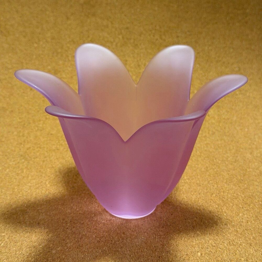 Purple Frosted Glass Flower Bowl Floral Decorative 7 in Dia x 5 in H